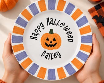 Personalized Halloween Porcelain Plate-Rustic Fall Ceramic Serving Dish/ Stoneware Pumpkin Decor