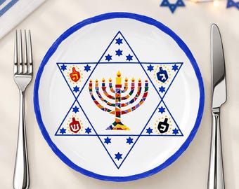 Personalized Hanukkah Porcelain Plate-Star of David-Family Party Decor-Hanukkah Decor-Holiday Menorah Serving Plate