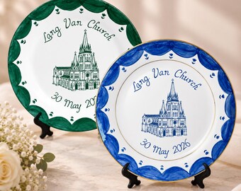 Plato de porcelana personalizado para el lugar de la boda - Regalo para recién casados ​​- Cerámica romántica y original - Regalo de aniversario para parejas