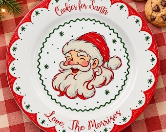 Personalized Santa Cookie Porcelain Plate-Christmas Eve Decor-Christmas Cookie Tray-Custom Holiday Christmas Plate for Family