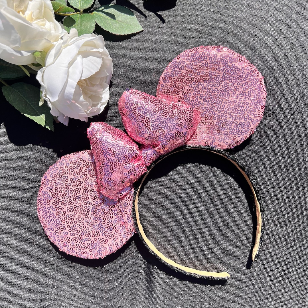 Sequin Minnie Mouse Style Headband for Kids - Rose Gold and Purple Princess Mouse Ears Sequin Minnie Mickey Headband Ears for  main image 4