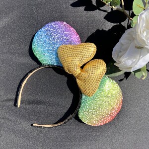 Pastel Sequin Princess Mouse 3D Bow Mouse Headband I Sequin Mouse Ears Headband I All Over Sequin Headband