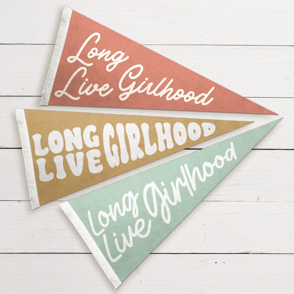 Long Live Girlhood Pennant Felt Flag for Girl Room Sign Baby Girl Nursery Decor Retro Nursery Girlhood Banner Flag Baby Girl Wall Decor Flag