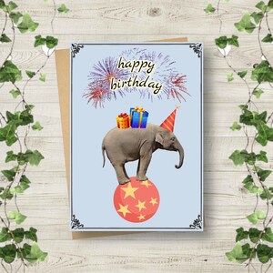 Printable Happy Birthday Elephant Greeting Card | DIGITAL DOWNLOAD