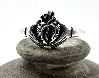 Silver Tell Tale Heart Claddagh Ring, 925, Lead Free, Nickel Free, Gift for all, Goth, Macabre, Death,Edgar Allan Poe, Literature,