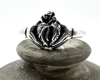 Silver Tell Tale Heart Claddagh Ring, 925, Lead Free, Nickel Free, Gift for all, Goth, Macabre, Death,Edgar Allan Poe, Literature,