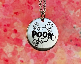 Stainless Steel Comics POOF Pendant Necklace, Comic Jewelry, Super Hero, Round Pendant, Gift for them, Youth Gift, Adult Gift, Comic Book