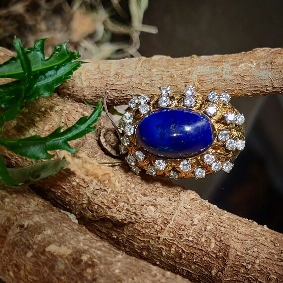 Vintage 18K Gold Lapis Lazuli & 0.75CT Diamond Ri… - image 2