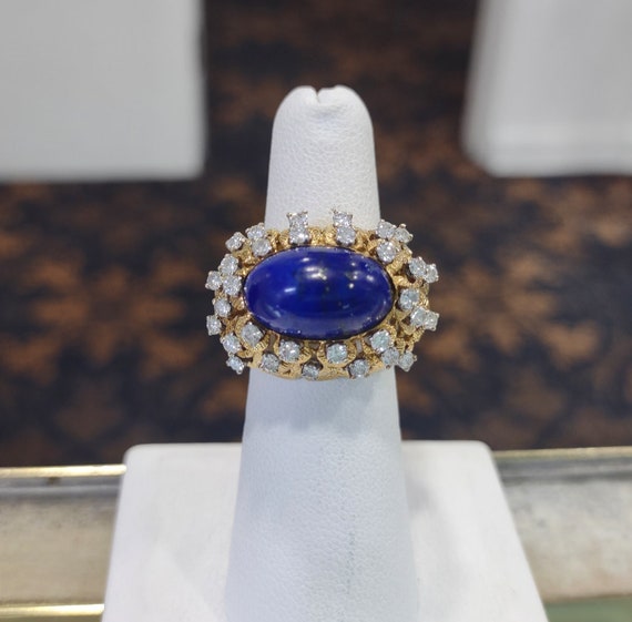 Vintage 18K Gold Lapis Lazuli & 0.75CT Diamond Ri… - image 4