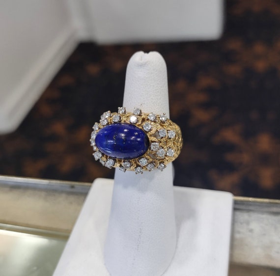 Vintage 18K Gold Lapis Lazuli & 0.75CT Diamond Ri… - image 5