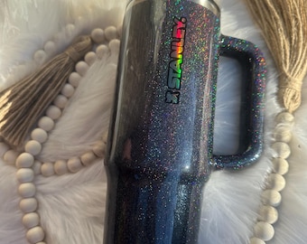 Authentic Stanley pro tour with holographic rainbow/black glitter added. Made to order