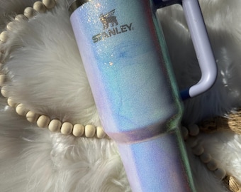 Authentic 40 oz Stanley custom glittered watercolor dusk tumbler. Made to order