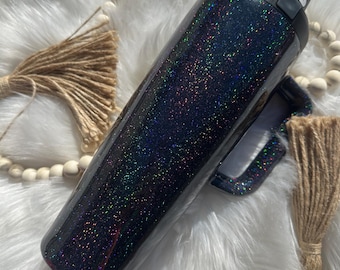 Bicchiere Owala personalizzato: scuro con glitter olografici arcobaleno
