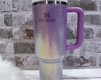 Authentic Stanley tumbler with iridescent opal color shift glitter added to the frost Stanley. Made to order