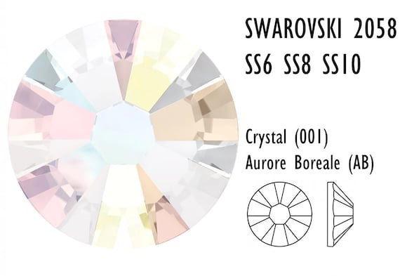 Swarovski 2058 Cut Crystal AB Flat Back Rhinestones SS6 1.9-2.0mm SS8  2.3-2.5mm SS10 2.7-2.8mm 9pcs, 18pcs or 144 Pcs 