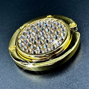 Crochet pour sac à main de luxe orné de Swarovski Golden Shadow, accroche-sac élégant en forme de diamant | cadeau d'anniversaire pour sa maman Noël