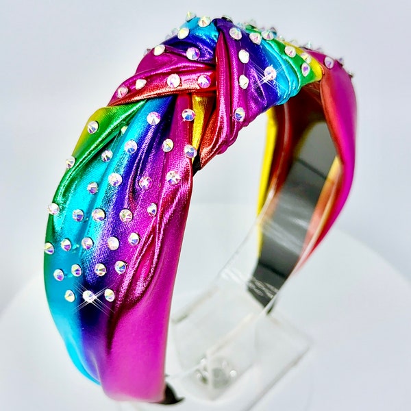 Rainbow Knot headband with Swarovski AB | wide headband crystal hairband tie dye headband cross hairband Valentine's day gift for women