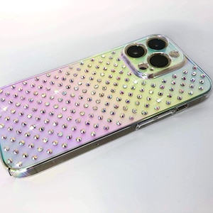 Luxury aurora case for iPhone 14 15 16 Pro Max bejewelled with Swarovski AB | bling diamond rhinestone crystal iPhone 13 Pro Max gift