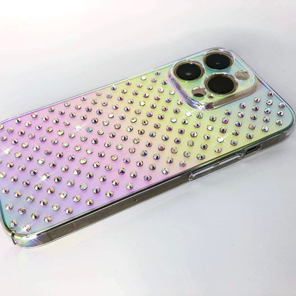 Luxury aurora case for iPhone 14 Pro Max bejewelled with Swarovski AB | bling diamond rhinestone crystal iPhone 13 Pro Max gift
