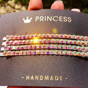 Luxus AB Haarspangen mit Swarovski Aurelius Borealis, lange elegante Diamant Haarnadeln | Geschenk für sie Geburtstag Geschenk für Mama Weihnachtsgeschenk