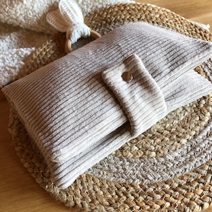 CORD Windeltasche Windeletui Streifen creme sand kupfer nougat ecru elfenbein greige für Unterwegs Babygeschenk
