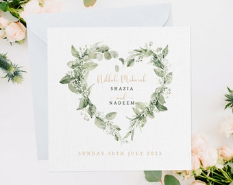 Nikkah Mubarak Card, Luxury Floral Wreath, Wedding Card, Nikkah Gift, Nikkah Mubarak Card, Shaadi Card, Islamic Wedding, Muslim Wedding