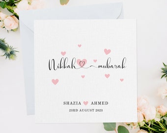 Personalised Nikkah Card, Nikkah Mubarak Gift, Muslim Wedding Gift, Islamic Wedding Card, Nikah Gift, Islamic Couple Gift, Cute Pink Hearts