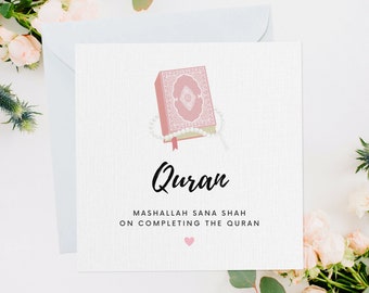 Personalised Quran Completion Greeting Card, Quran Card, Quran Gift, Quran Completion, Muslim Card, Khatam E Quran, Pink Pastel Quran, ED035