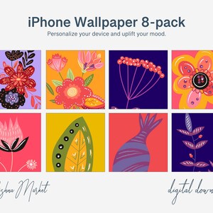 Vibrant flowers iPhone Wallpaper | 8 styles | Digital Floral Phone Wallpaper | Instant Download | Screensaver | Girly chic