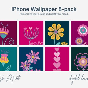 Vibrant flowers iPhone Wallpaper | 8 styles | Digital Floral Phone Wallpaper | Instant Download | Screensaver | Girly chic (v.B)