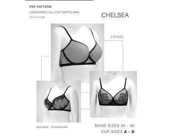 PDF Sewing Pattern - Chelsea Bra - Sizes A -D - Full-Cup Underwired Darted Bra - Instant Download