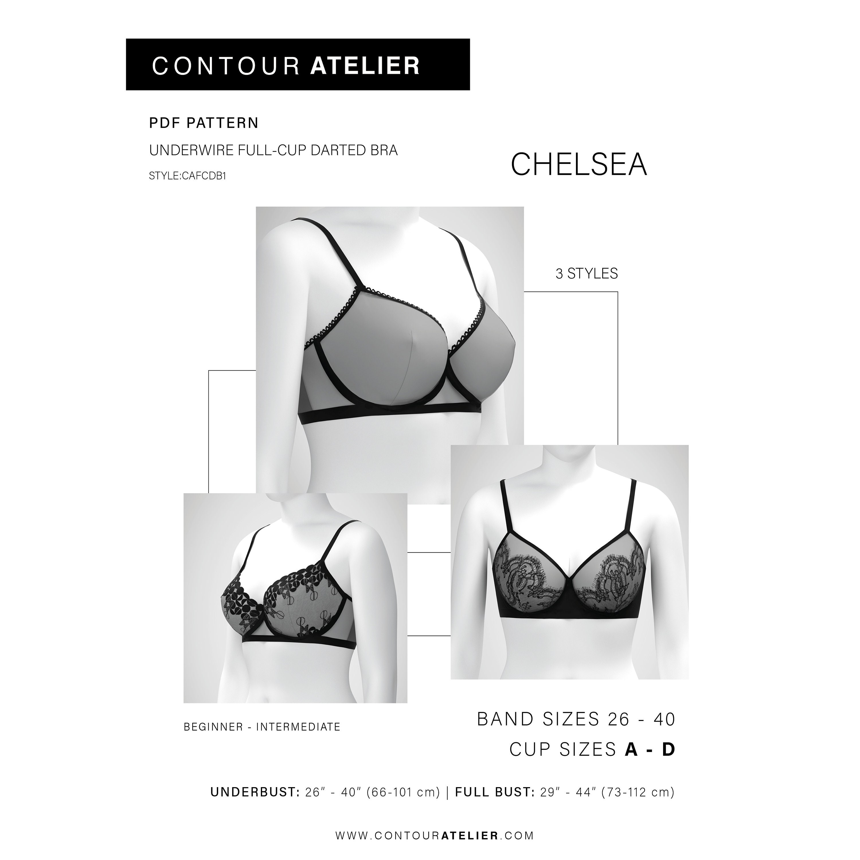 PDF Sewing Pattern Chelsea Bra Sizes A D Full-cup Underwired