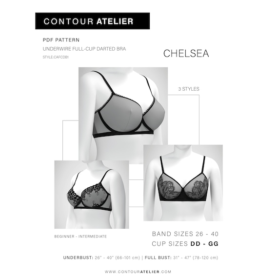 PDF Sewing Pattern Chelsea Bra Sizes DD GG Full-cup Underwired Darted Bra  Instant Download -  Canada