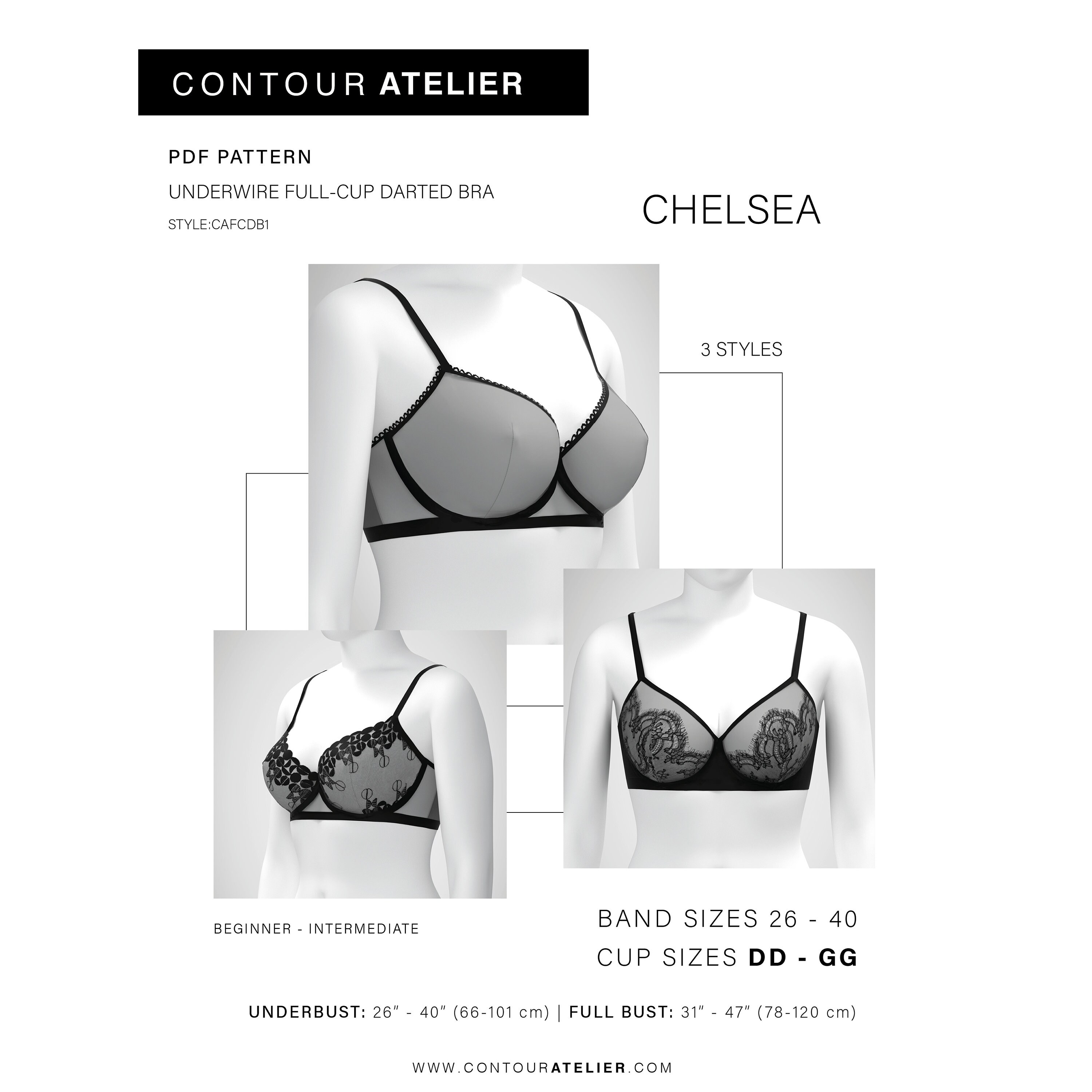 PDF Sewing Pattern Chelsea Bra Sizes DD GG Full-cup Underwired Darted Bra  Instant Download -  Norway