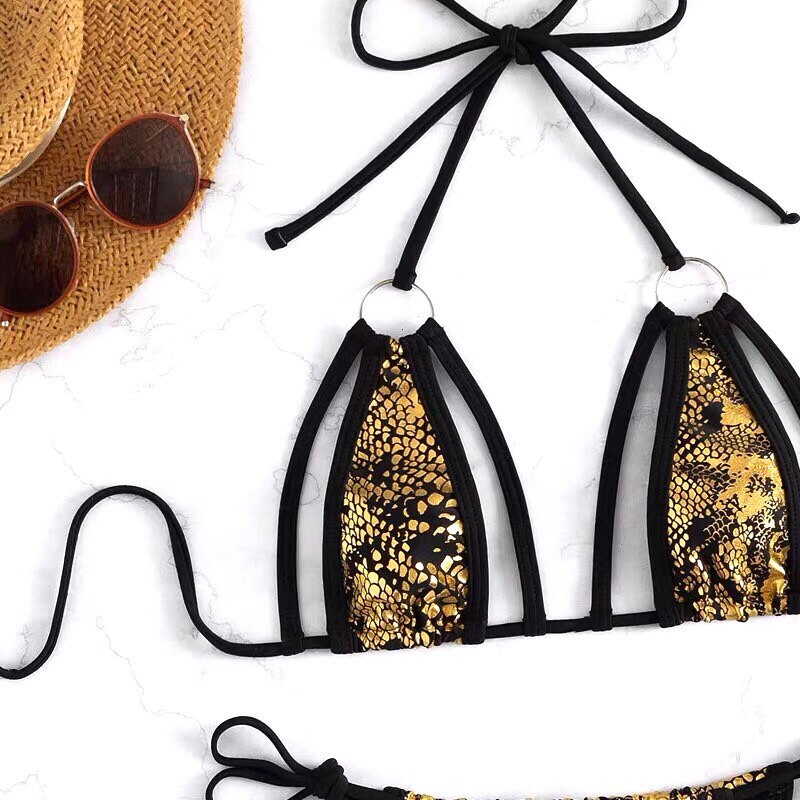 Gold Bikini Black Gold Bikini Snake Print Bikini Etsy UK