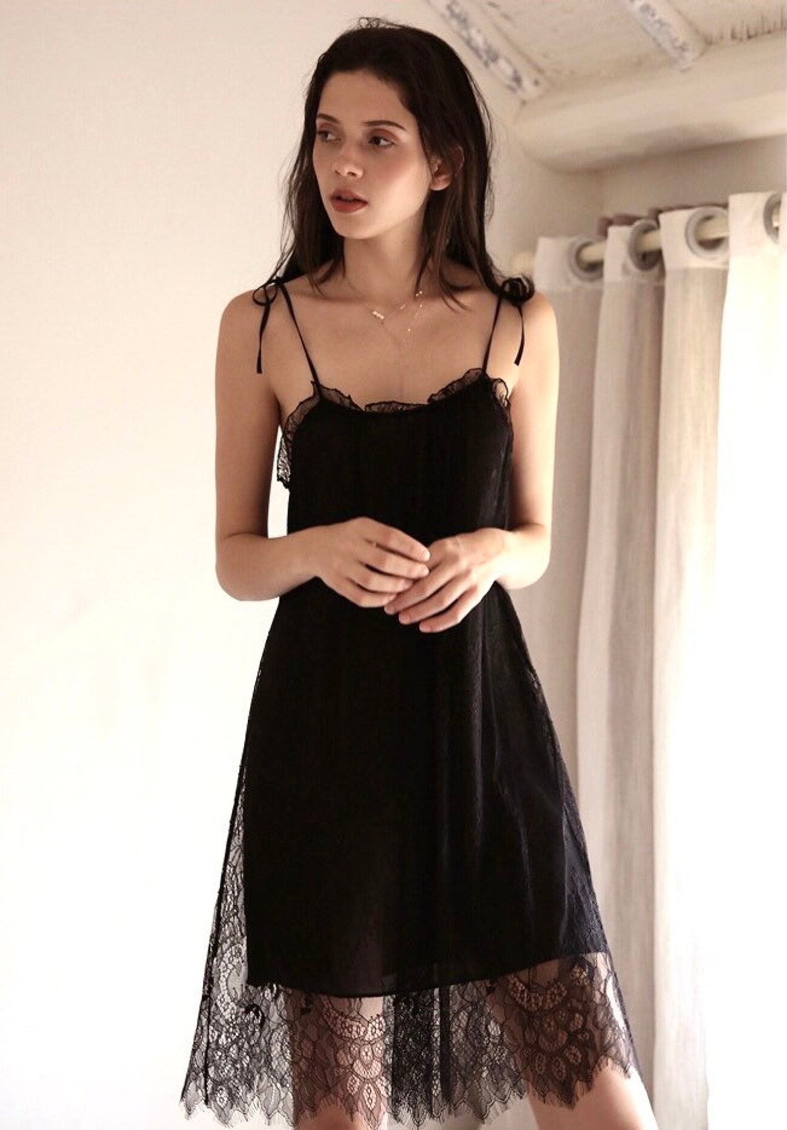 Lolita Lingerie Black Floral Lace Slip Dress Negligee Etsy