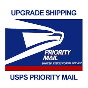 May include: A USPS Priority Mail graphic with a blue background and a white eagle design. The text "UPGRADE SHIPPING" is at the top, and "USPS PRIORITY MAIL" is at the bottom. The words "PRIORITY MAIL" are in bold.