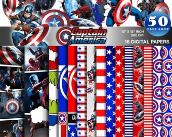 Digital Papers Captain America Clipart PNG Avengers Party Background for Invitations Superheroes Party Theme Avengers Superhero Kids