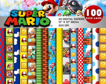 Super Mario Kart Digital Paper, Super Mario Kart canvas, Super Mario Kart printable, Super Mario Kart birthday decoration, Super Mario Kart