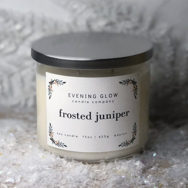 Frosted Juniper Candle - Christmas & Holiday Soy Candle - 3-Wick Candle