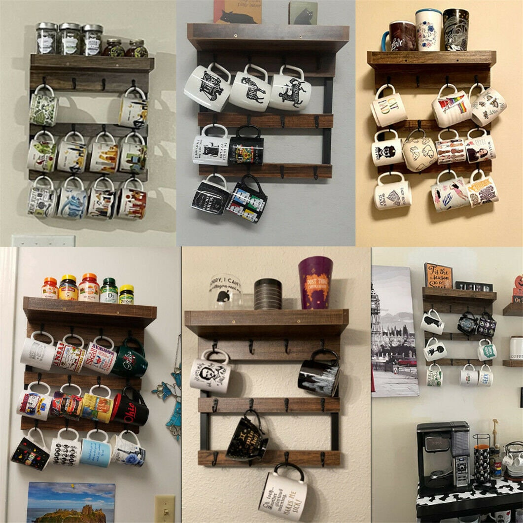 12 Cups Teacup Sturdy Rustic Mounted Coffee Mug Wall Holder Etsy