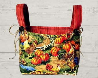 Rooster Chicken Fabric Basket, Rustic Farmhouse Decor