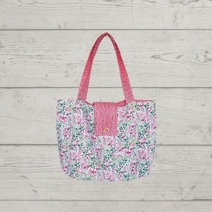Pink Flowers Fabric Tote Bag, Summer Tote Bag, Vacation Tote, Mother&#39;s Day Gift, Weekend Bag, Beach Tote, Shopping Tote Bag