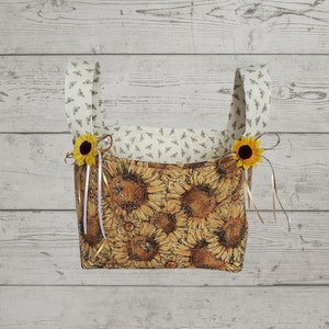 Sunflower Fabric Basket, Bees And Sunflowers,  Rustic Sunflower Decor, Bee Decor, Gift Basket, Storage Basket