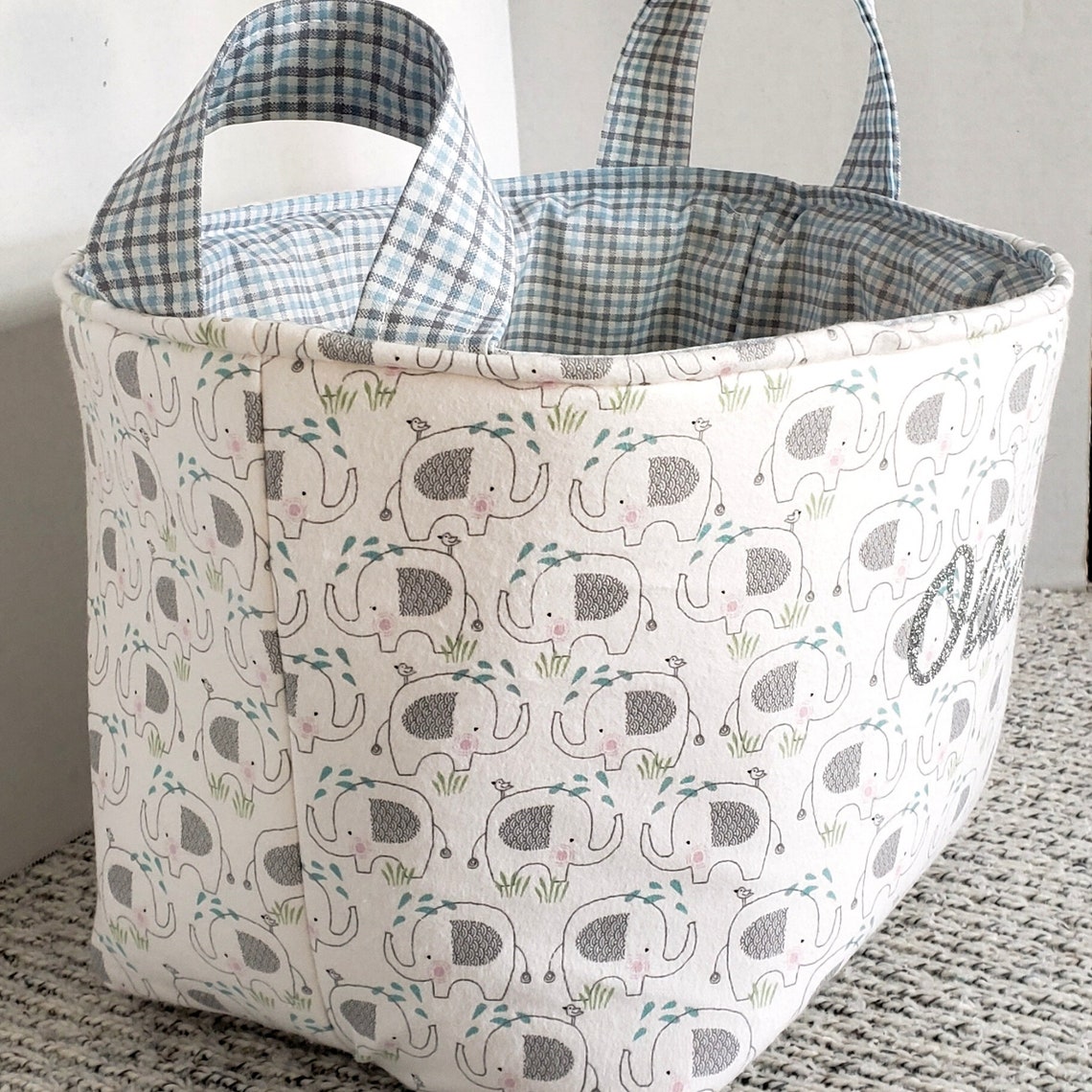 Baby elephant fabric basket elephant nursery elephant  etsy