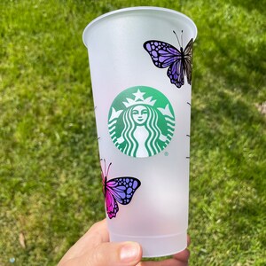 Custom Butterfly Starbucks Venti Cold Cup, Iced Drink Cup, Holographic, Coffee Cup, Reusable, Lid and Straw Included