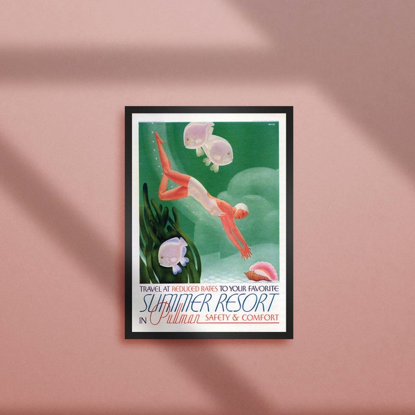 Vintage Art Deco, Summer Resort In Pullman Travel Poster