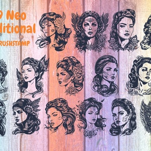 69 Neo traditional tattoo brushstamp procreate