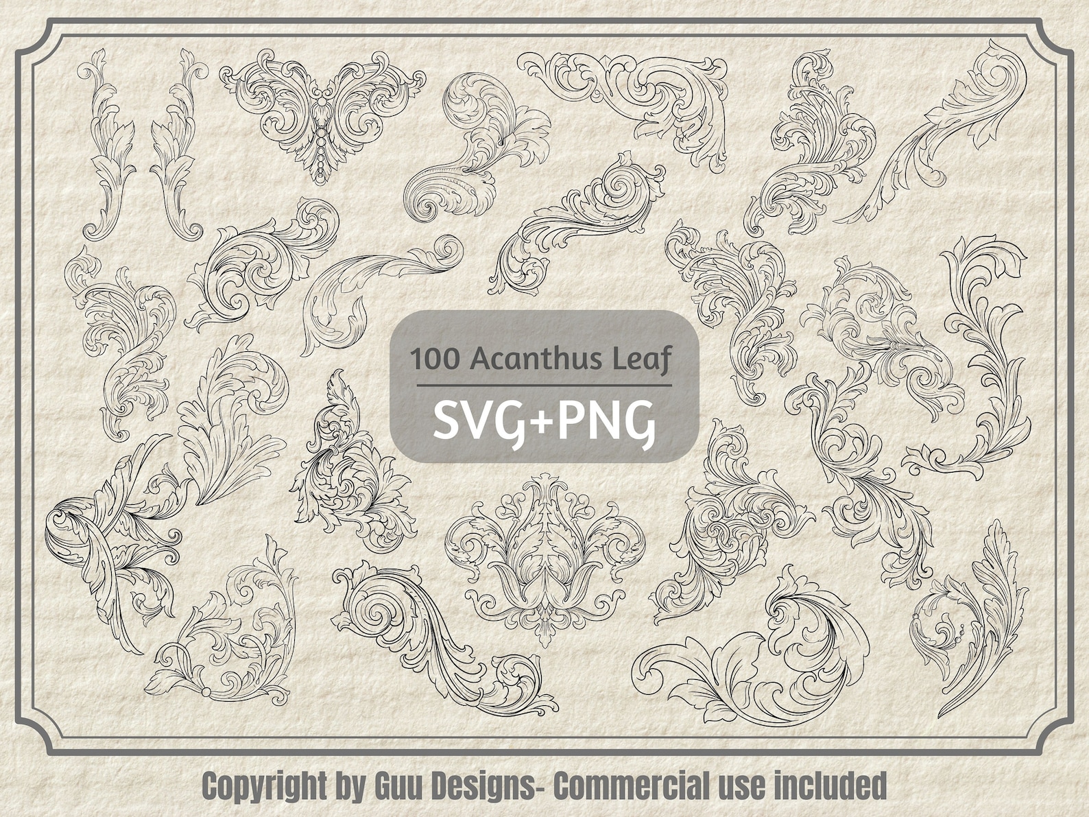Acanthus SVG Bundle, Acanthus Leaf Sticker, Acanthus Wall Art, Baroque