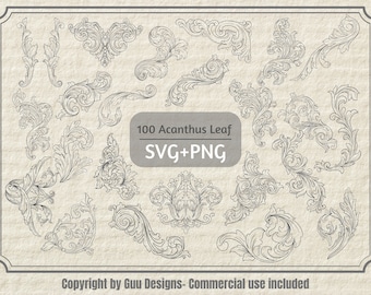 Acanthus SVG bundel, Acanthus blad sticker, acanthus kunst aan de muur, barok SVG, barokke kunst, Griekse mythologie kunst, Griekse mythologie SVG, Acanthus